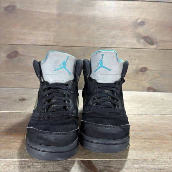 nike air jordan 5 kids youth size 1Y shoes black aqua basketball sneakers - Picture 7 of 10